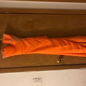 Neon orange strapless prom dress. Worn once!